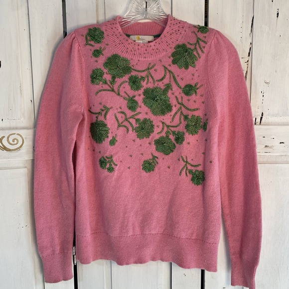 Boden Sweaters - Boden Beaded Alpaca Wool Pullover‎ Sweater Size 4 Pink Green Fairy Cottage